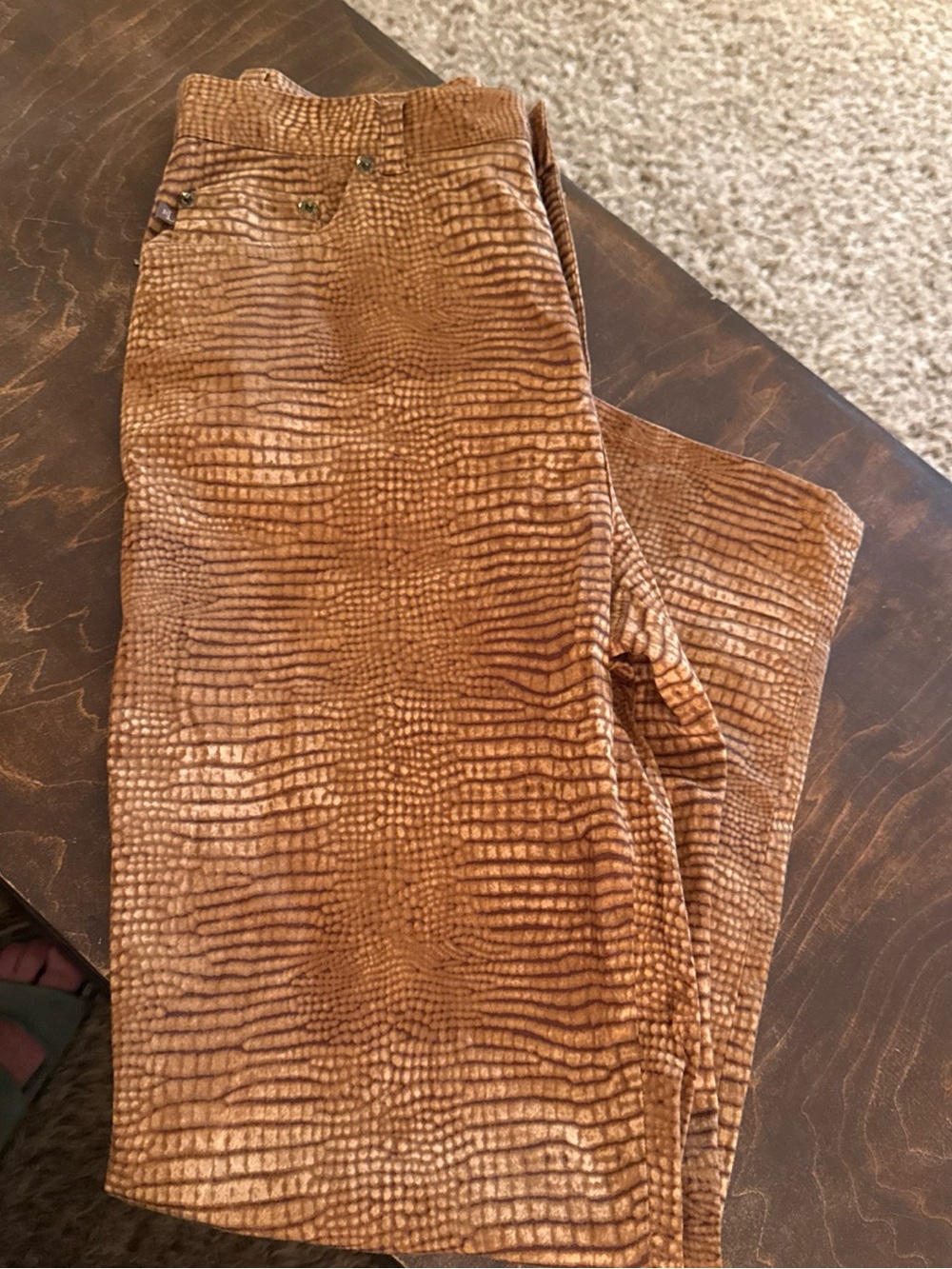 Ralph Lauren Women's Corduroy Pants in Warm Brown Reptile-Print